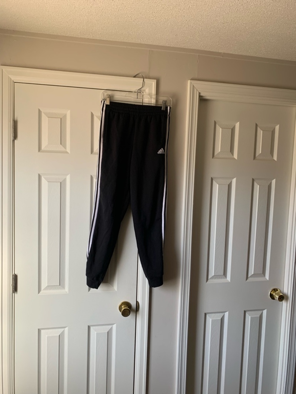adidas Black Jogger Sweatpants with White Side Stripes